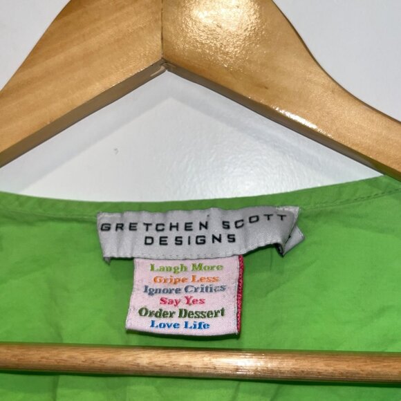 Gretchen Scott Green Cotton Tunic Top Embroidered V-Neck 3/4 Sleeves L boho - Picture 4 of 10